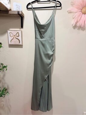 SHEIN Sage Green Satin Cowl Neck Slip Maxi Dress